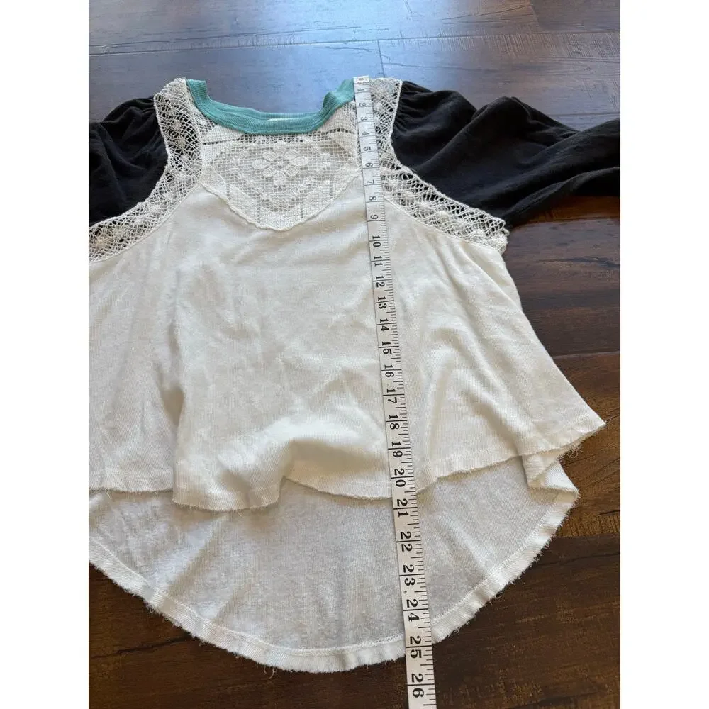 Free People We The Free Electric Night Top Linen Lace Balloon Sleeve Boho Size S